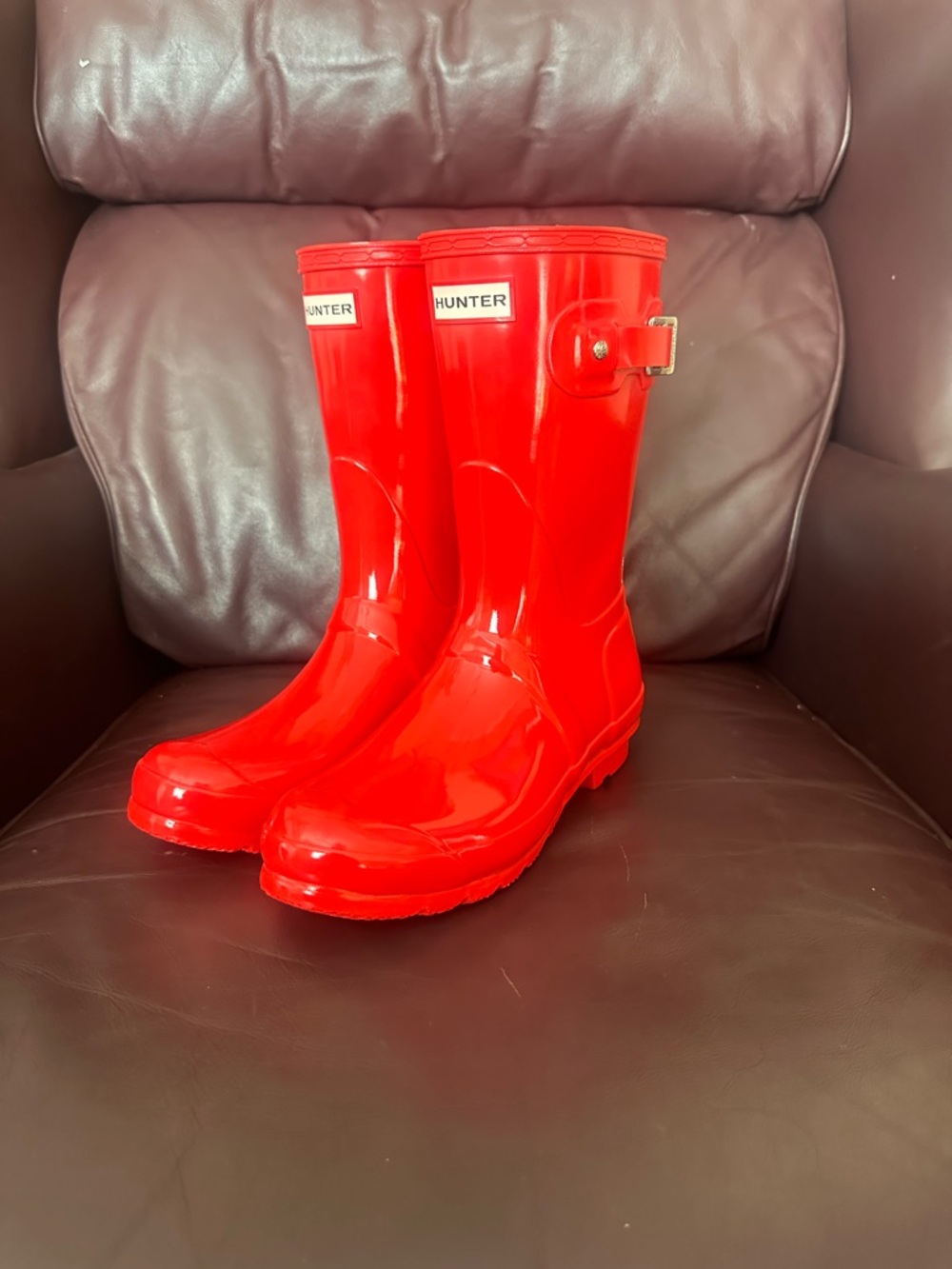 Hunter Bright Pink/Red Gloss Rain Boots